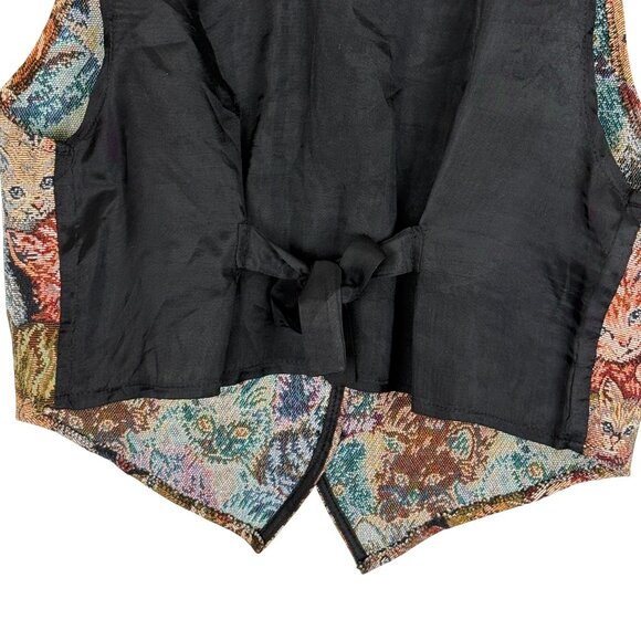 Vtg 90s Kitten Cat Print Tapestry Vest by Facets by Mirrors Women's Large - Picture 10 of 11